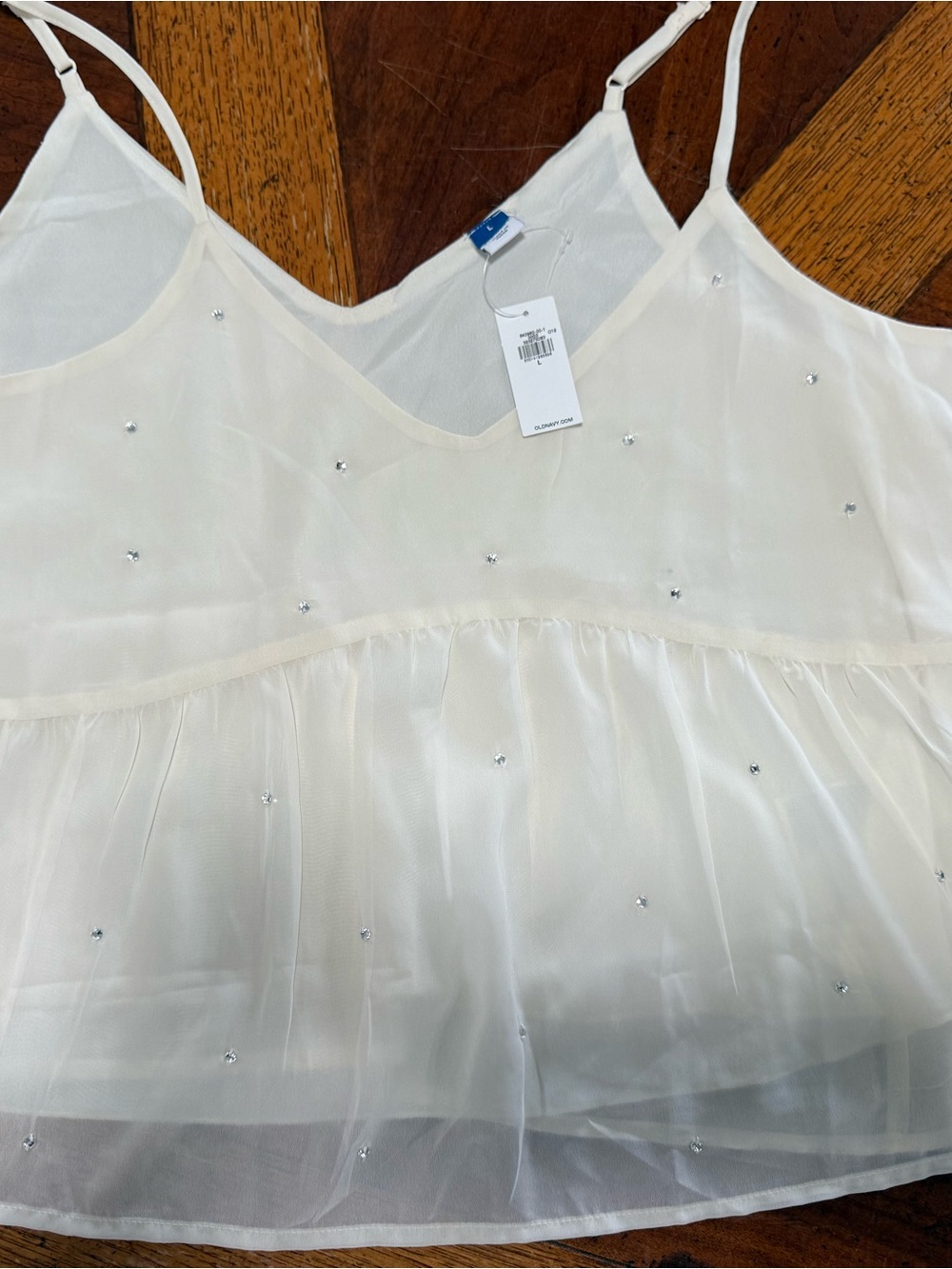 Old Navy Ivory Rhinestone Babydoll Cami Top Large NWT
